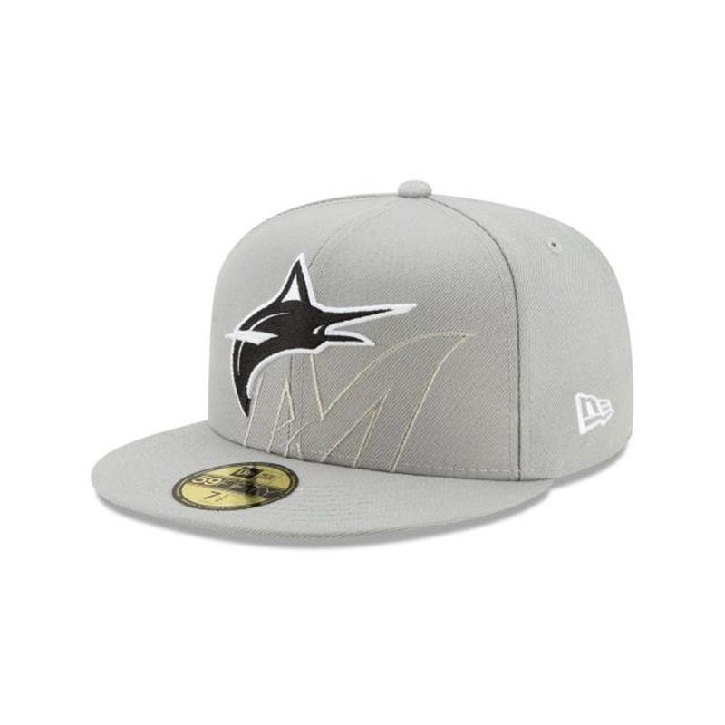 MLB Miami Marlins Logo Elements Tonal 59Fifty Fitted (ALO6675) - Grey New Era Caps